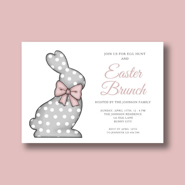 Convite Brunch de Páscoa do Coelhinho Rosa Chic (Chic Pink Bunny Easter Brunch Invitation)
