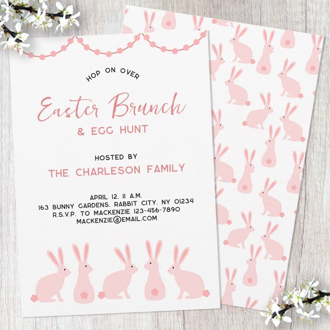 Convite Brunch de Páscoa do Coelho Bonito (Pink Bunny Rabbit Easter Brunch invitation)