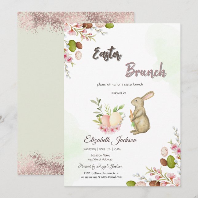 Convite Brunch de Páscoa do Coelho da Eags com Água e Tint (Frente/Verso)