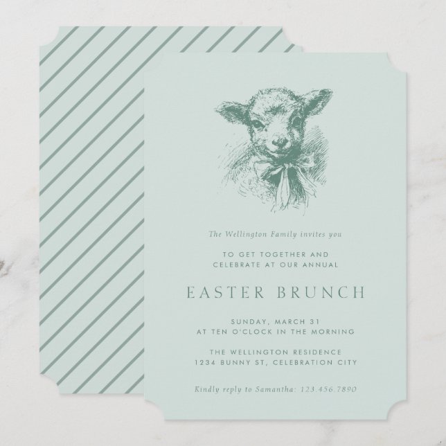 Convite Brunch de Páscoa Elegante Cordeiro de Primavera Vi (Frente/Verso)
