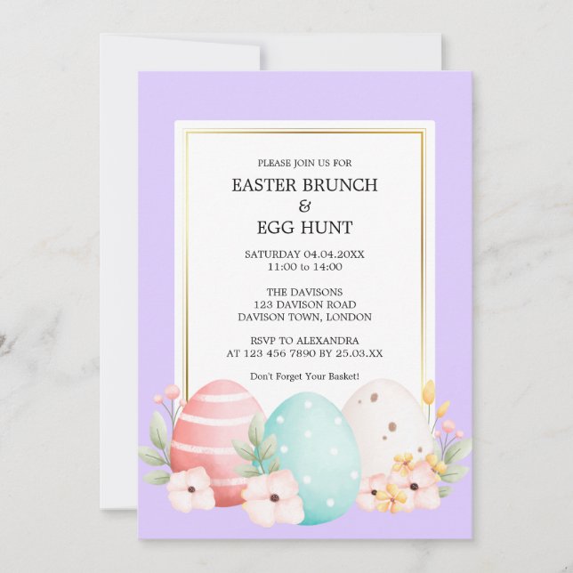 Convite Brunch de Páscoa em Aquarela & Caça aos Ovos (Frente)