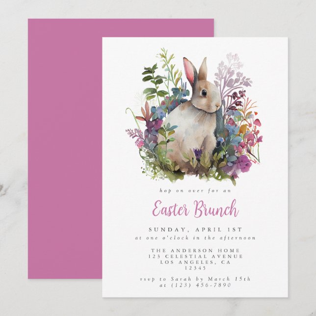 Convite Brunch de Páscoa Floral Aquarela de Orquídea (Frente/Verso)