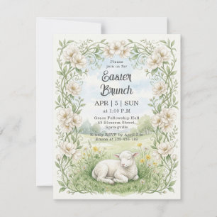 Convite Brunch de Páscoa Floral de Cordeiro Aquarela Vinta