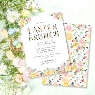 Convite Brunch de Páscoa Floral em Aquarela Elegante