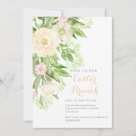 Convite Brunch de Páscoa Floral em Aquarela Rosa Corado
