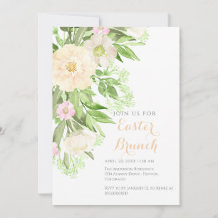 Convite Brunch de Páscoa Floral em Aquarela Rosa Corado