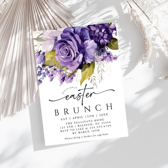 Convite Brunch de Páscoa Floral Lilac do Script Moderno (Criador carregado)