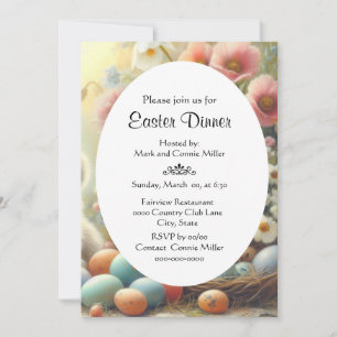 Convite Brunch de Páscoa Floral Pastel 