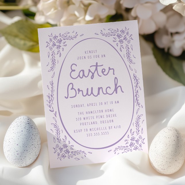 Convite Brunch de Páscoa Roxo Elegante e Caprichoso (Criador carregado)