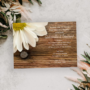 Convite Brunch de Pó-Casamento White Daisy e Barn Wood