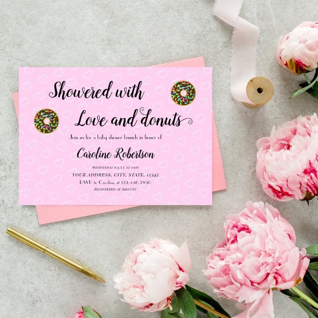 Convite Brunch de Rosquinhas de Chá de fraldas Rosa-Cor-de (Criador carregado)