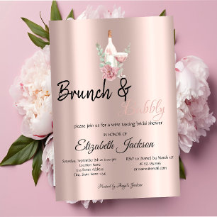 Convite Brunch de Vinho Floral & Rosé Dourado Bubbly