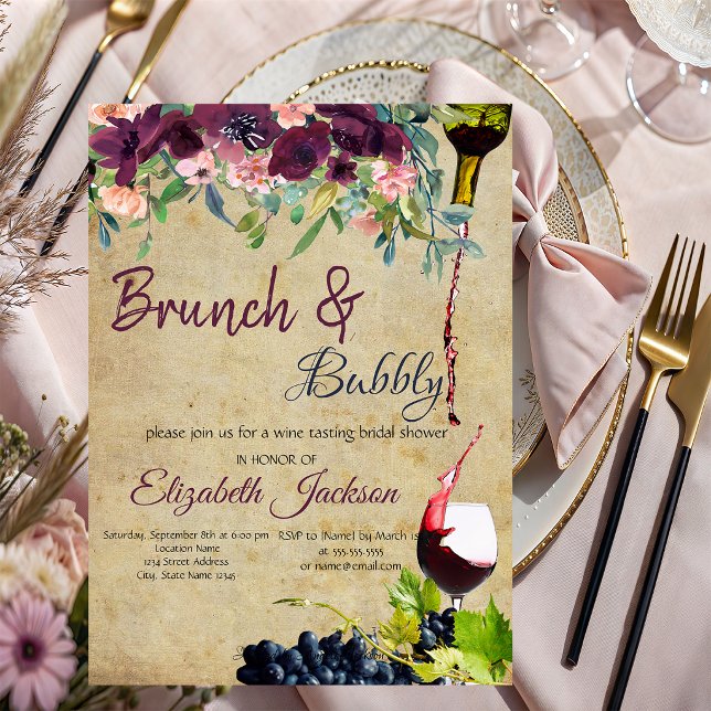 Convite Brunch de Vinho, Uvas e Flores & Espumante (Criador carregado)