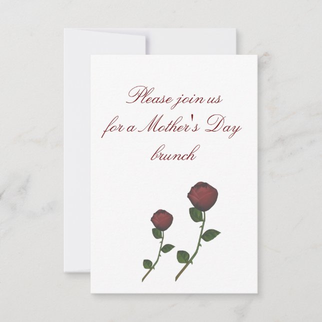Convite "Brunch Dia de as mães" - Rosa vermelha Duo longo  (Frente)