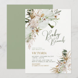 Convite Brunch do Chá de fraldas Botânico Verde e Dourado