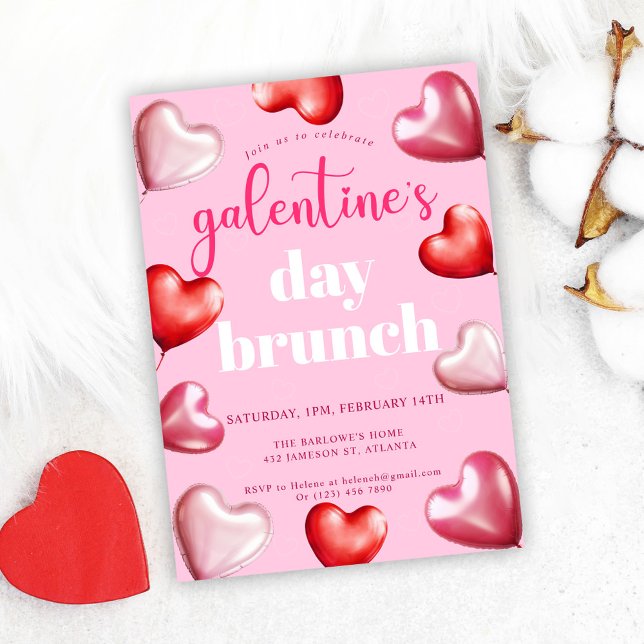 Convite Brunch do Dia da Rapariga Rosa e Bonita Galentine (Pink Cute Girly Galentine's Day Brunch Invitation)