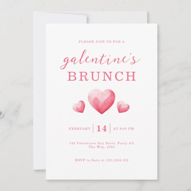 Convite Brunch do Dia das Galentinas com Corações Rosa Mod (Frente)