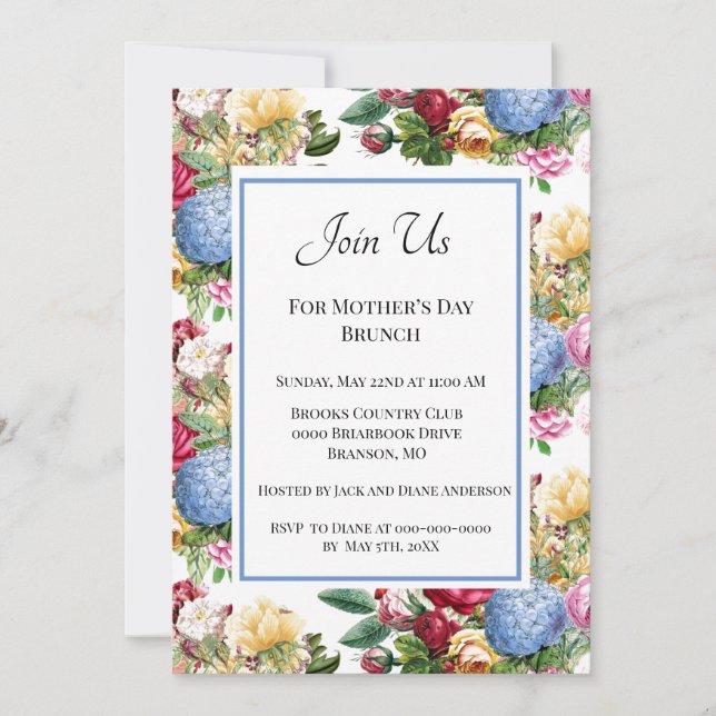 Convite Brunch do Dia das Mães Botânico Vintage (Frente)