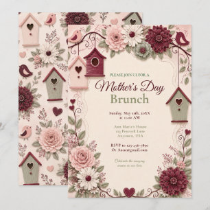Convite Brunch do Dia das Mães Burgundy Blush de Inverno