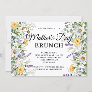 Convite Brunch do Dia das Mães com Aquarela de Flores Silv