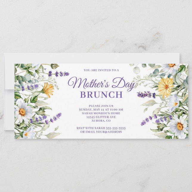Convite Brunch do Dia das Mães com Aquarela de Flores Silv (Frente)