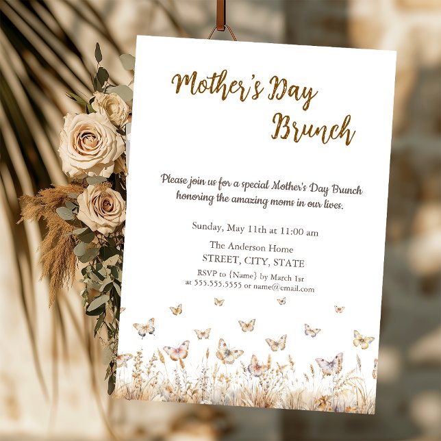Convite Brunch do Dia das Mães com Borboletas de Flores Si (Criador carregado)