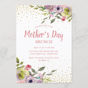 Convite Brunch do Dia das Mães com Brilho Dourado e Floral