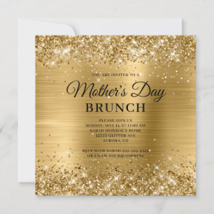 Convite Brunch do Dia das Mães com Brilho e Folha de Ouro