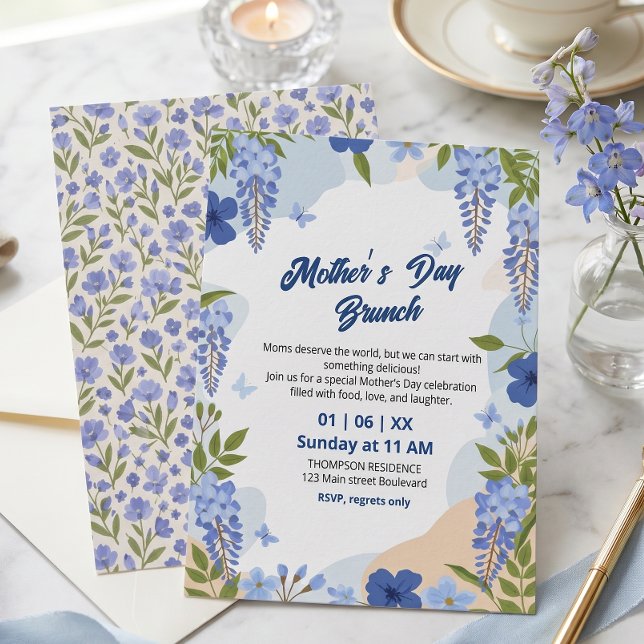 Convite Brunch do Dia das Mães com Flor de Wisteria Elegan (Criador carregado)