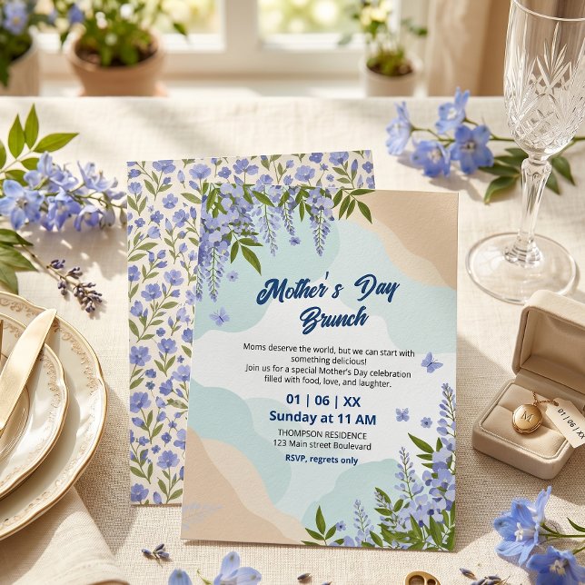 Convite Brunch do Dia das Mães com Flor de Wisteria Elegan (Criador carregado)