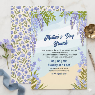 Convite Brunch do Dia das Mães com Flor de Wisteria Elegan