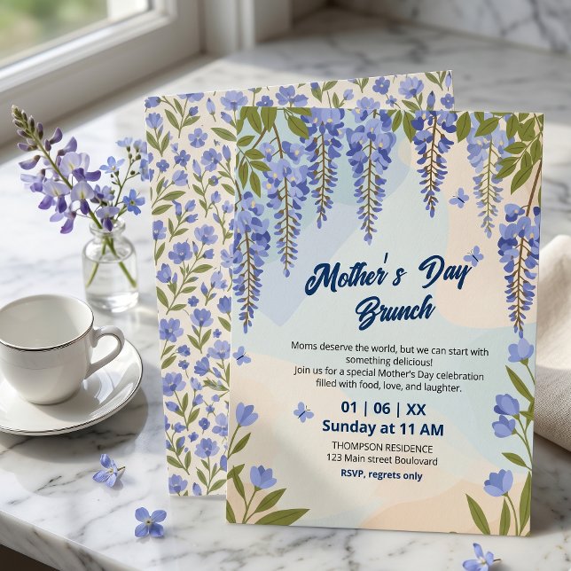 Convite Brunch do Dia das Mães com Flor de Wisteria Elegan (Criador carregado)