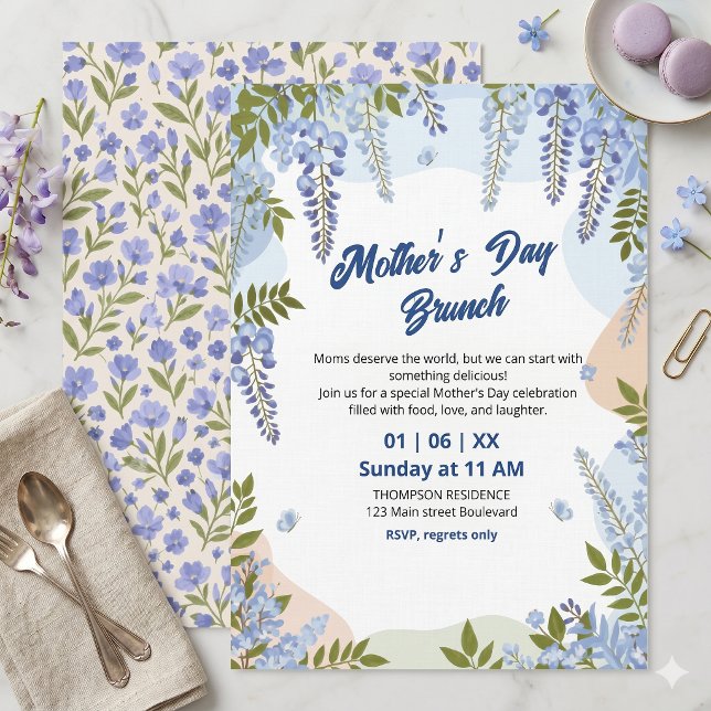 Convite Brunch do Dia das Mães com Flor de Wisteria Elegan (Criador carregado)