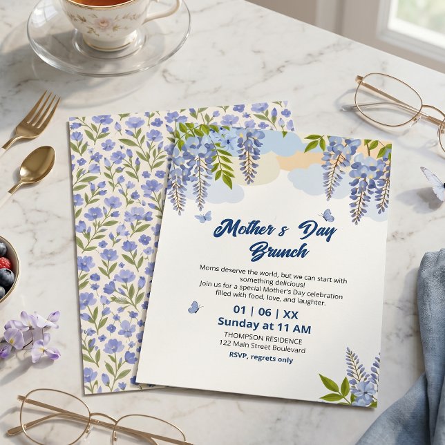 Convite Brunch do Dia das Mães com Flor de Wisteria Elegan (Criador carregado)