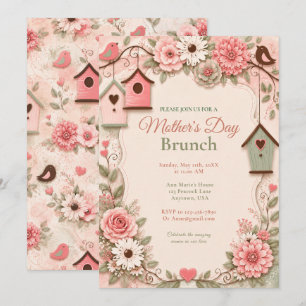 Convite Brunch do Dia das Mães com Florais Rosa