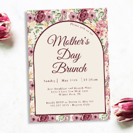 Convite Brunch do Dia das Mães com Florais Rosa Borgonha V