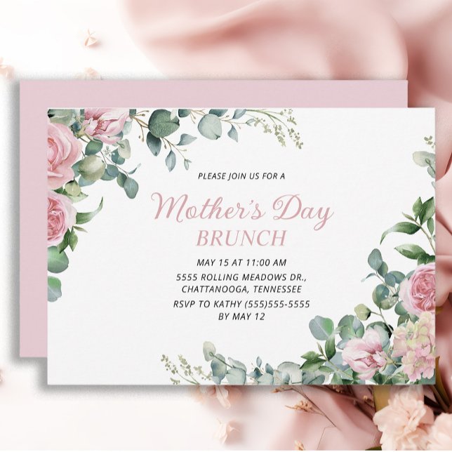 Convite Brunch do Dia das Mães com Floral Rosa (Pink roses Mother's Day Brunch invitation)