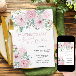 Convite Brunch do Dia das Mães e Flor de Peônia Rosa Espum