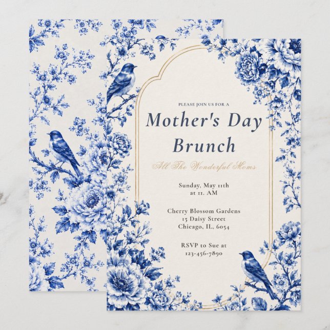 Convite Brunch do Dia das Mães em Chinoiserie (Frente/Verso)