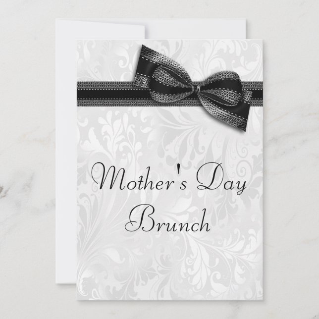 Convite Brunch do Dia das Mães em Damask e Laço Falso (Frente)
