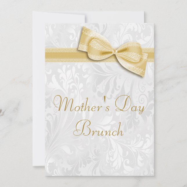Convite Brunch do Dia das Mães em Damask e Laço Falso (Frente)