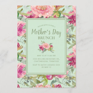 Convite Brunch do Dia das Mães em Floral Rosa Neo Verde Me
