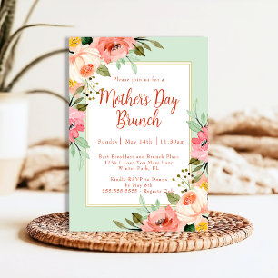Convite Brunch do Dia das Mães em Rosa Corado Pêssego e Ho