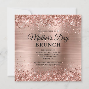 Convite Brunch do Dia das Mães em Rose Gold Glitter e Folh