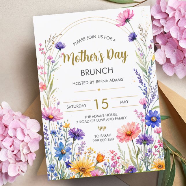 Convite Brunch do Dia das Mães | Festa do Dia das Mães (Mother's Day Brunch Wildflower | Mothers Day Party Invitation)