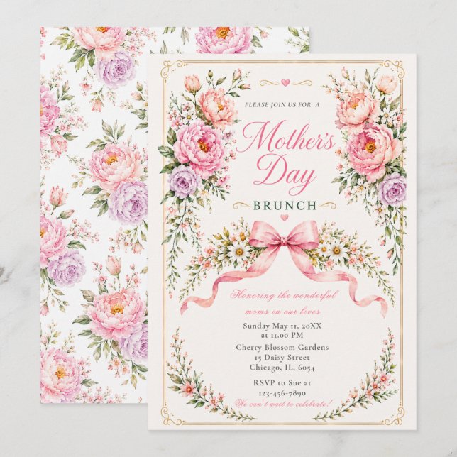Convite Brunch do Dia das Mães Floral (Frente/Verso)