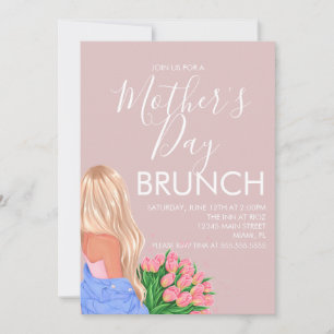 Convite Brunch do Dia das Mães Floral Bege Rosa Senhoras