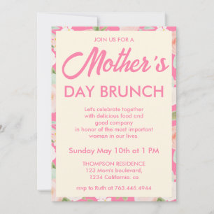 Convite Brunch do Dia das Mães Floral de Marfim Rosa Moder