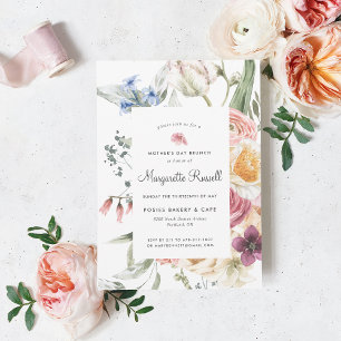 Convite Brunch do Dia das Mães Floral de Primavera em Aqua