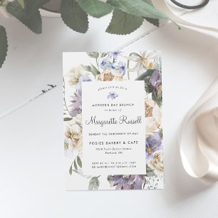Convite Brunch do Dia das Mães Floral de Primavera em Aqua